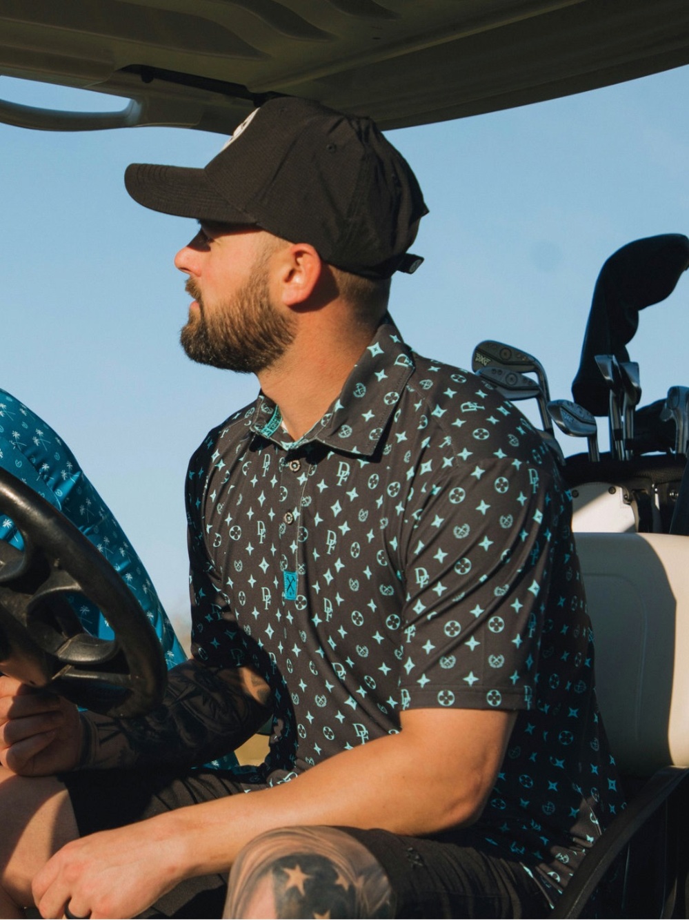 Dixxon Men's Polo Shirt with Teal Pattern Size 2XL